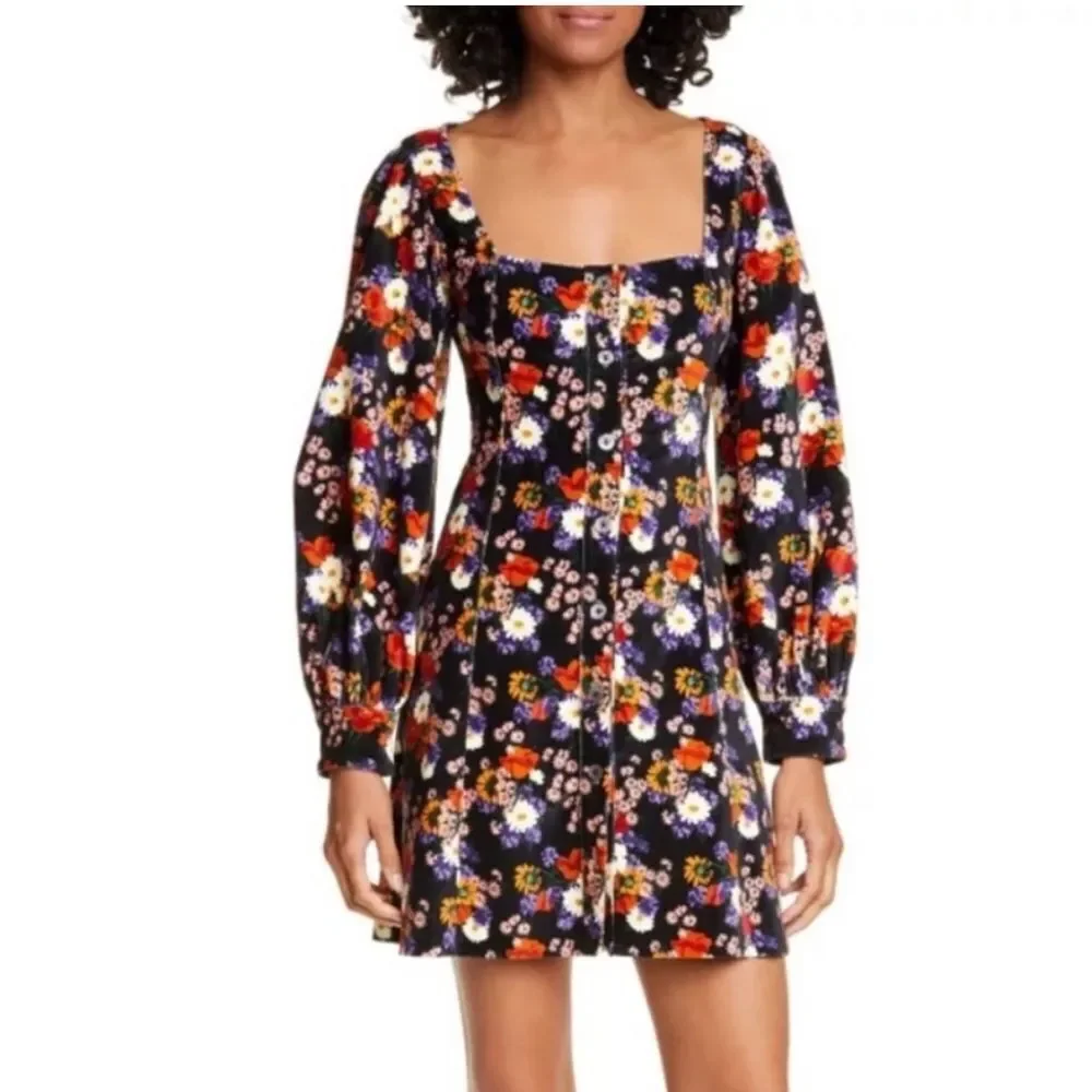 STAUD Chandler Velvet Dress Black Floral XS - Picture 3 of 15